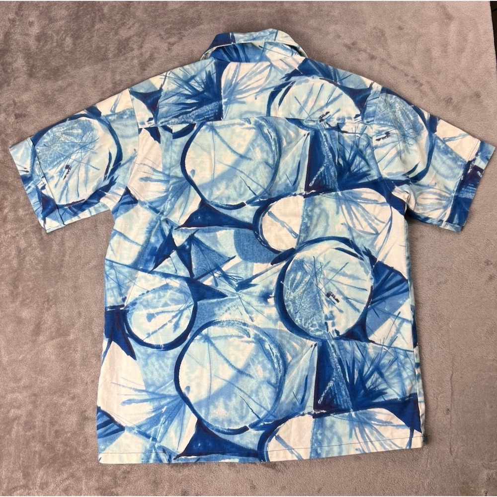 Vintage Don Loper California Barkcloth Shirt‎ Mens L Blue Geometric Abstract USA - Picture 2 of 9